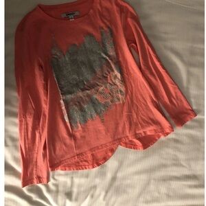 DKNY Kids Long Sleeve Shirt in Coral with Silver Graphic